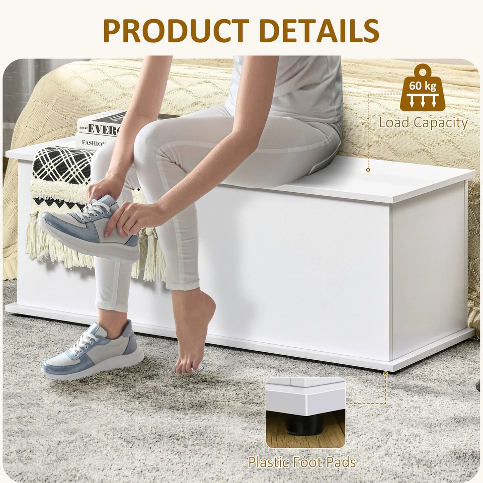 HOMCOM Storage Chest With Lid, 113L Storage Box, White - Image 4 of 4