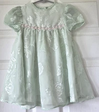 Brooke Lindsay Infant Girls Light Green Organza Party Dress Vintage 90's 18M