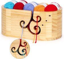 Wooden Yarn Bowl for Knitting, Yarn Holder for Crocheting with 3 Holes, Extra La
