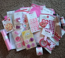 Doodlebug Embellishment Lot Love Theme Washi Stickers Bling Brads Ribbon Twine +