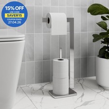 Freestanding Toilet Roll Holder Bathroom Modern WC Square Floor Chrome Storage