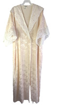 Vintage 80s Miss Dior Satin Brocade Floral Lace Robe Peignoir Gown USA Small