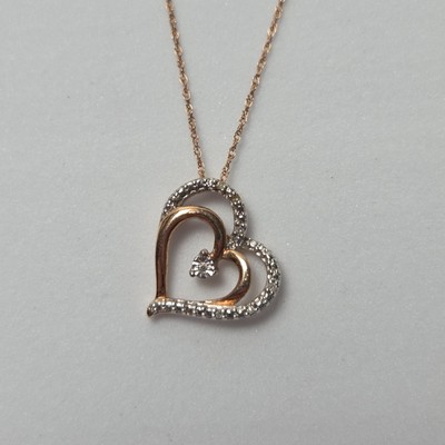 Kay Jewelers 10K Rose Gold Tilted Hearts Diamond Accent Necklace