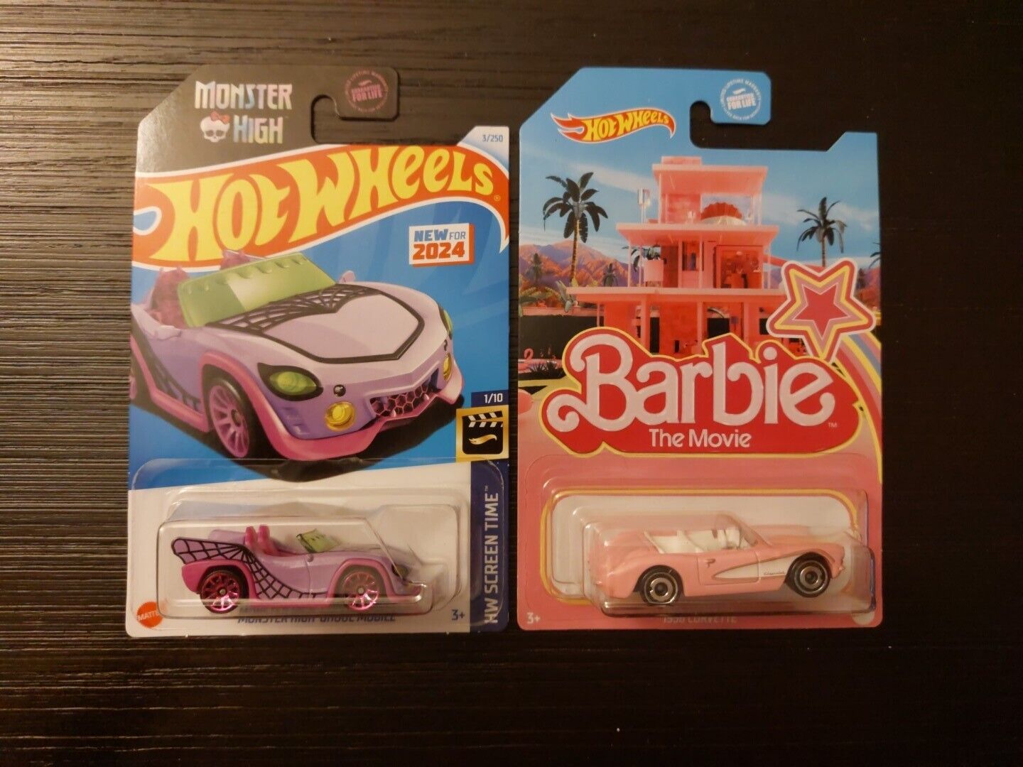 HOT WHEELS Lot Of 2,  MONSTER HIGH GHOUL MOBILE &  Barbie The Movie Corvette 