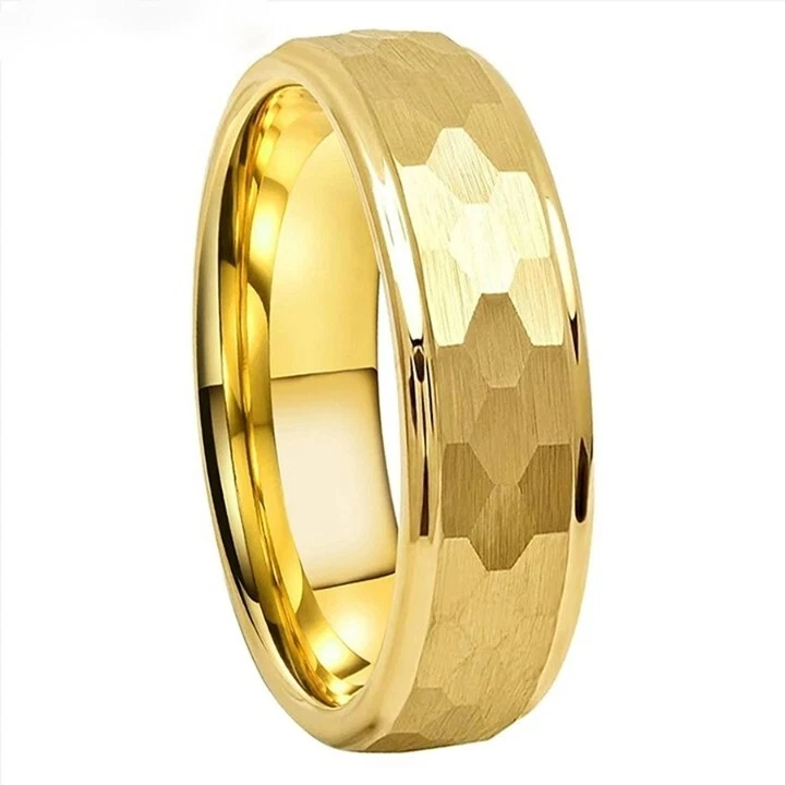 Anillo de carburo de tungsteno con bordes escalonados martillados de 6 mm banda hombres mujeres anillo de tungsteno Foto 3 de 4