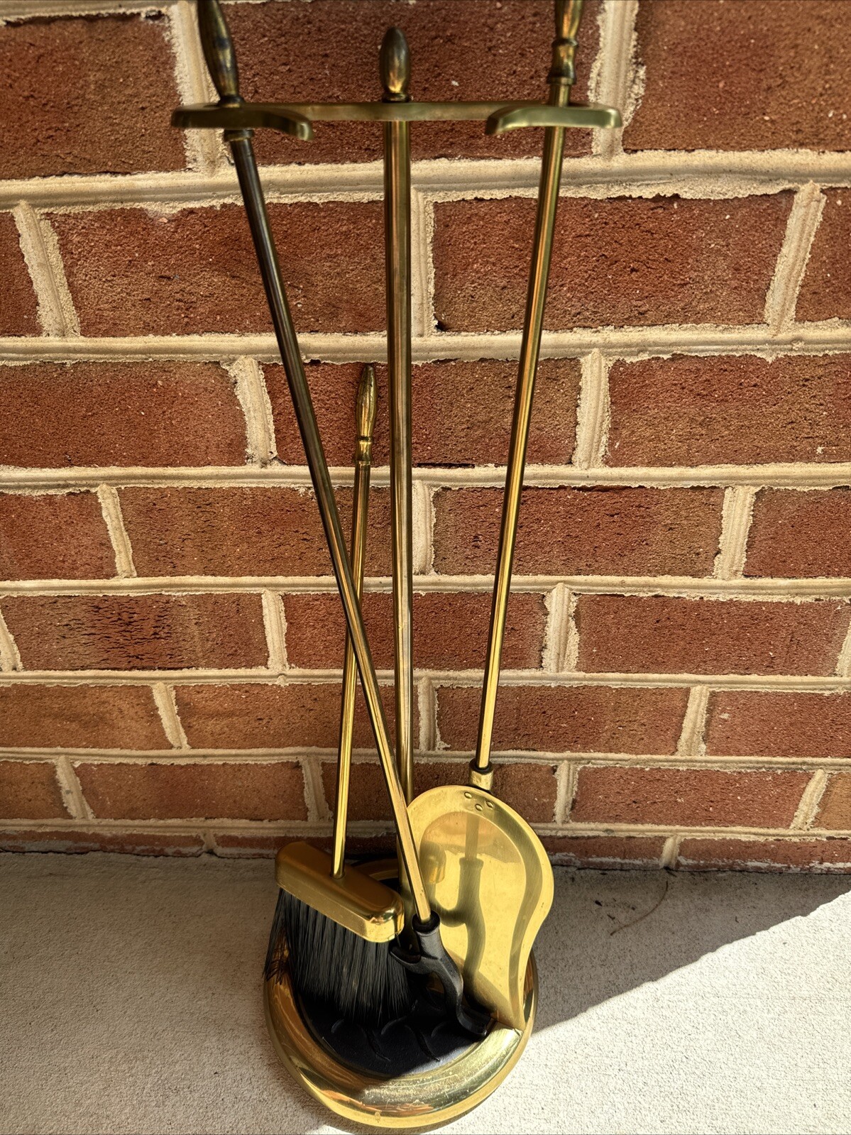 Vintage 4 Piece Fireplace Tool Set Brass (3 Tools & Base) 24”