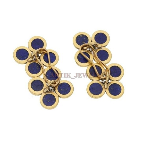Natural Lapis Lazuli Gemstone with Gold Plated 925 Sterling Silver Cufflink 2319 - Picture 2 of 3