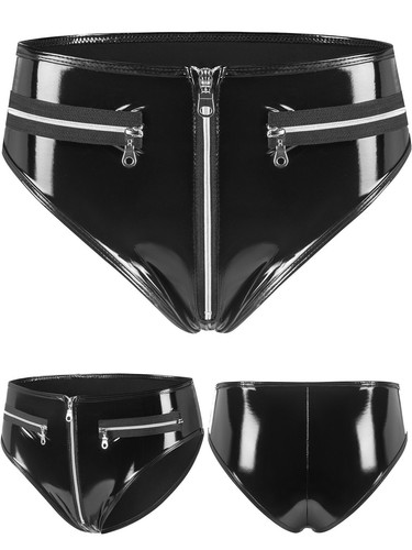 Sexy Soft Leather Front Zipper Panties Briefs Ladies Nightclub Dance Underwear