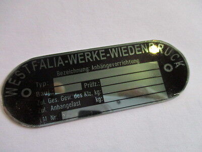 Typenschild Schild AHK Anhängevorrichtung Anhängerkupplung Weweler AW8 s45