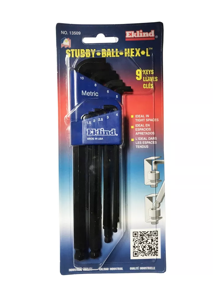 Eklind Stubby Metric Ball End Hex Wrench Key Set 9pc 1.5-10 MM 13509 Made In USA - Image 2 of 4