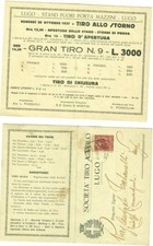 GG1-LUGO, FLYING SHOOTING COMPANY, DOUBLE POSTCARD, STAND OUTSIDE DOOR MAZZINI, 1922