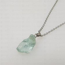 Blue Fluorite Necklace Stone Nugget Quartz Pendant Healing Reiki SS Chain UK