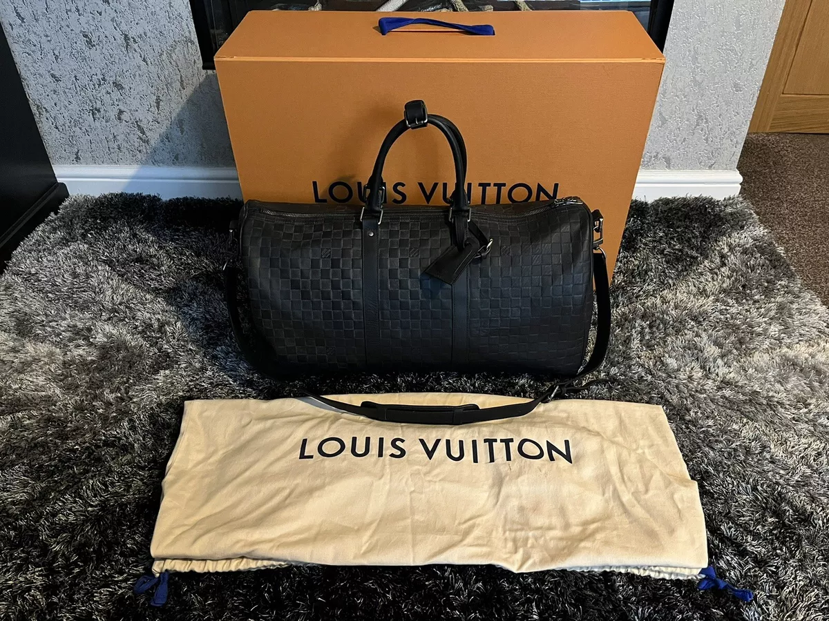 LOUIS VUITTON Keepall 55 Bandouliere Monogram Eclipse Travel Bag Black