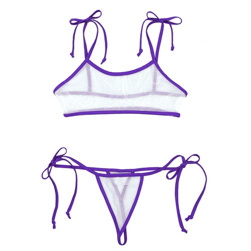 Womens Micro Bikini Set Mesh Micro Bra Top Side Tie G-String Thong Mini Swimwear - Picture 10 of 123