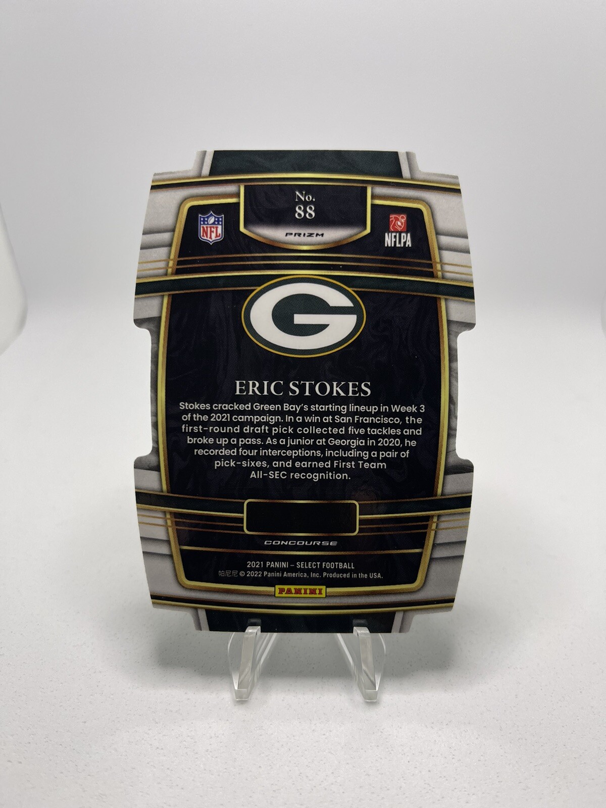 2021 Panini Select Football Eric Stokes Rookie Yellow Green Die Cut # 88 Packers