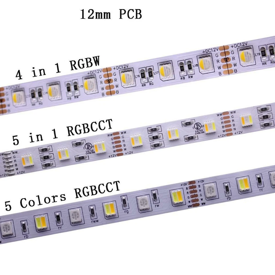 5m RGBCCT LED Strip 5050 12/24V 4 in1 5 in1 Chips RGB+W 60 LEDs/m RGBW RGBWW - Image 2 of 4