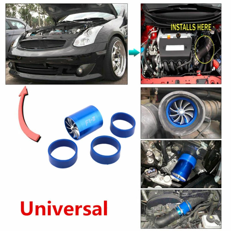 Turbonador de admisión de aire para automóvil doble ventilador motor gasolina ahorro de combustible turbina súper cargador Foto 2 de 4