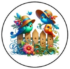 CUTE BIRDS WITH HATS ON FENCE ENVELOPE SEALS LABELS STICKERS PARTY FAVORS