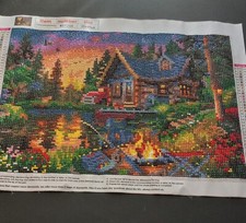 Completed Finished Landscape 3D Diamond Painting 30cm x 40cm Cabin at the Lake