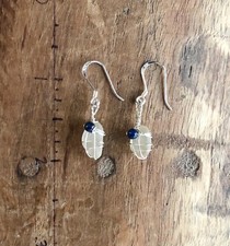 Sea Glass Dangle Earrings SS Sterling Silver Seaglass Surf Tumbled Artisan Craft