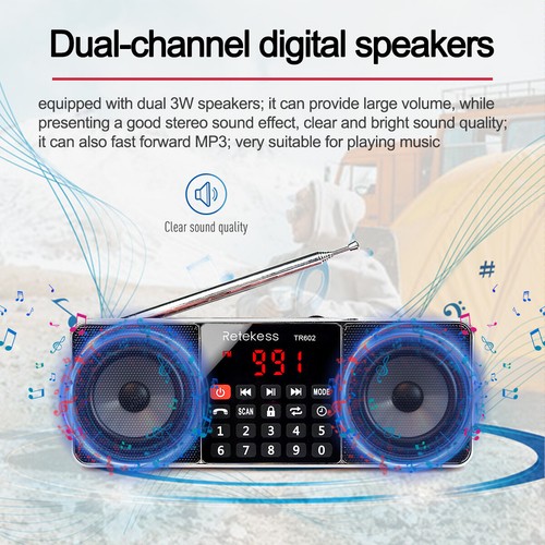 TR602 Radio Digital Portátil FM/AM Bluetooth Altavoz Doble Recargable Hogar Regalo - Imagen 3 de 12