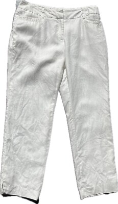 RAFAELLA Sz 12 100% Linen Straight Leg Classic Fit White Pants Poly Lined