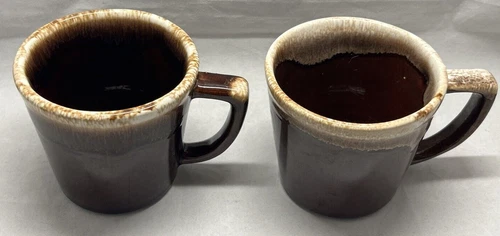 Set of 2 McCoy Pointed Handle Lancaster Brown Drip Glaze 8 oz Coffee Cups