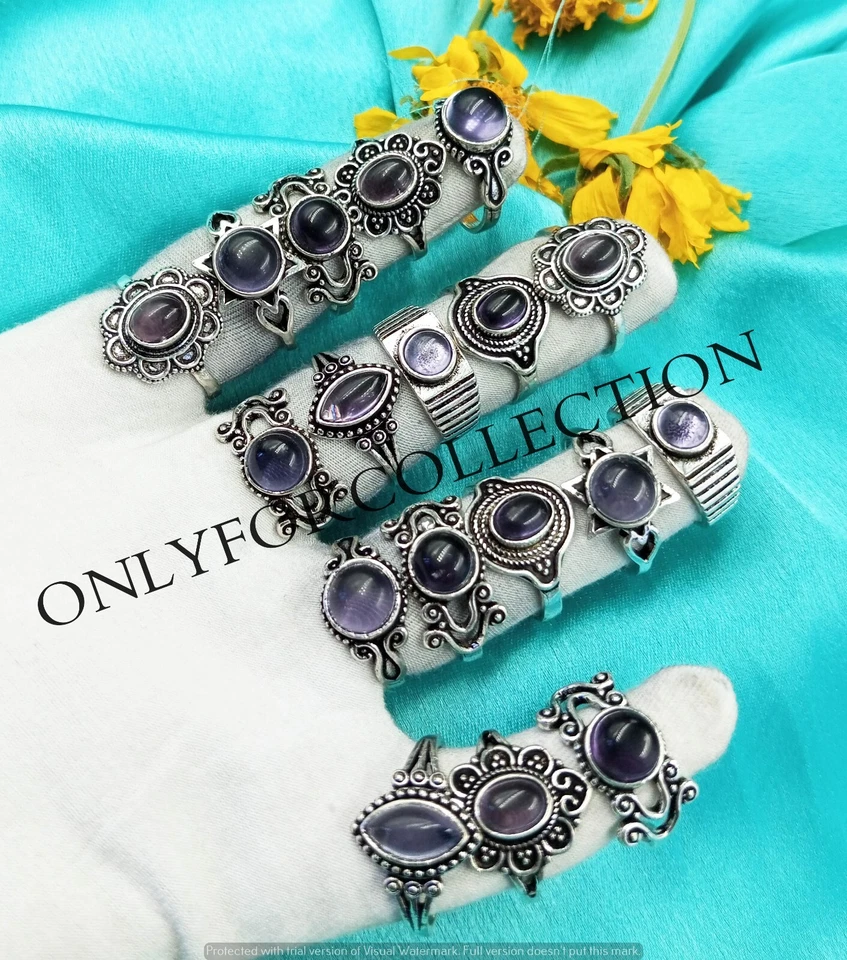 Hermosas piedras preciosas de amatista enchapadas en plata de ley 925 hechas a mano lote de anillos de lujo Foto 4 de 4