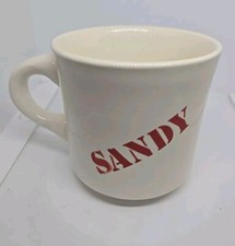 Vintage Personalized Sandy Off White & Red Ceramic Coffee Cup Mug Made in USA