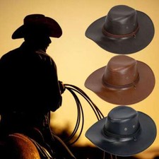 Western Style PU Leather Cowboy Hat for Men and Women Shapeable Wide Brim Hat