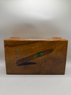 Vintage Varnished Wood Cigar and Cigarette Case Music Box Working