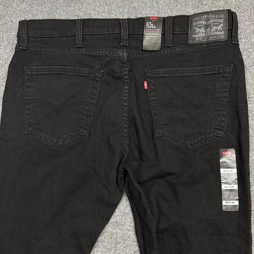 Levi's 512 Slim Taper Stretch Men's Black Jeans 38x30 Distressed Grunge Punk NWT - Picture 4 of 5