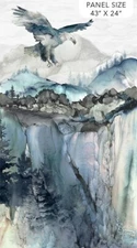 23" X 44" Panel Soar Moody Blues Eagles Watercolors Cotton Fabric Panel D142.26