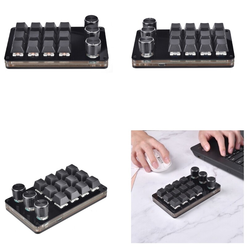 Macro Mechanical Keyboard with 12 Fully Programmable Keys and 3 Adjustable Knobs for Enhanced Customization