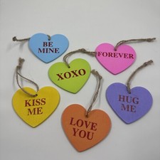 6 Valentine's Day Party Wooden Craft Heart Ornament