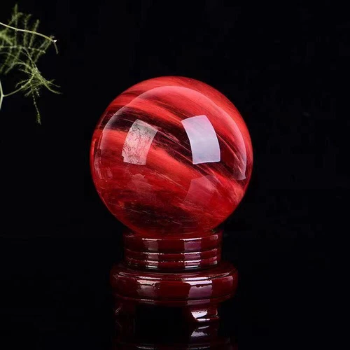 100mm Natural Quartz Crystal Ball Sphere Red Smelting Gemstone Mineral W/ Stand - Picture 1 of 6