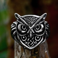 Vintage Night Bird Owl Lucky Ring Stainless Steel Men Women Punk Biker Ring Gift
