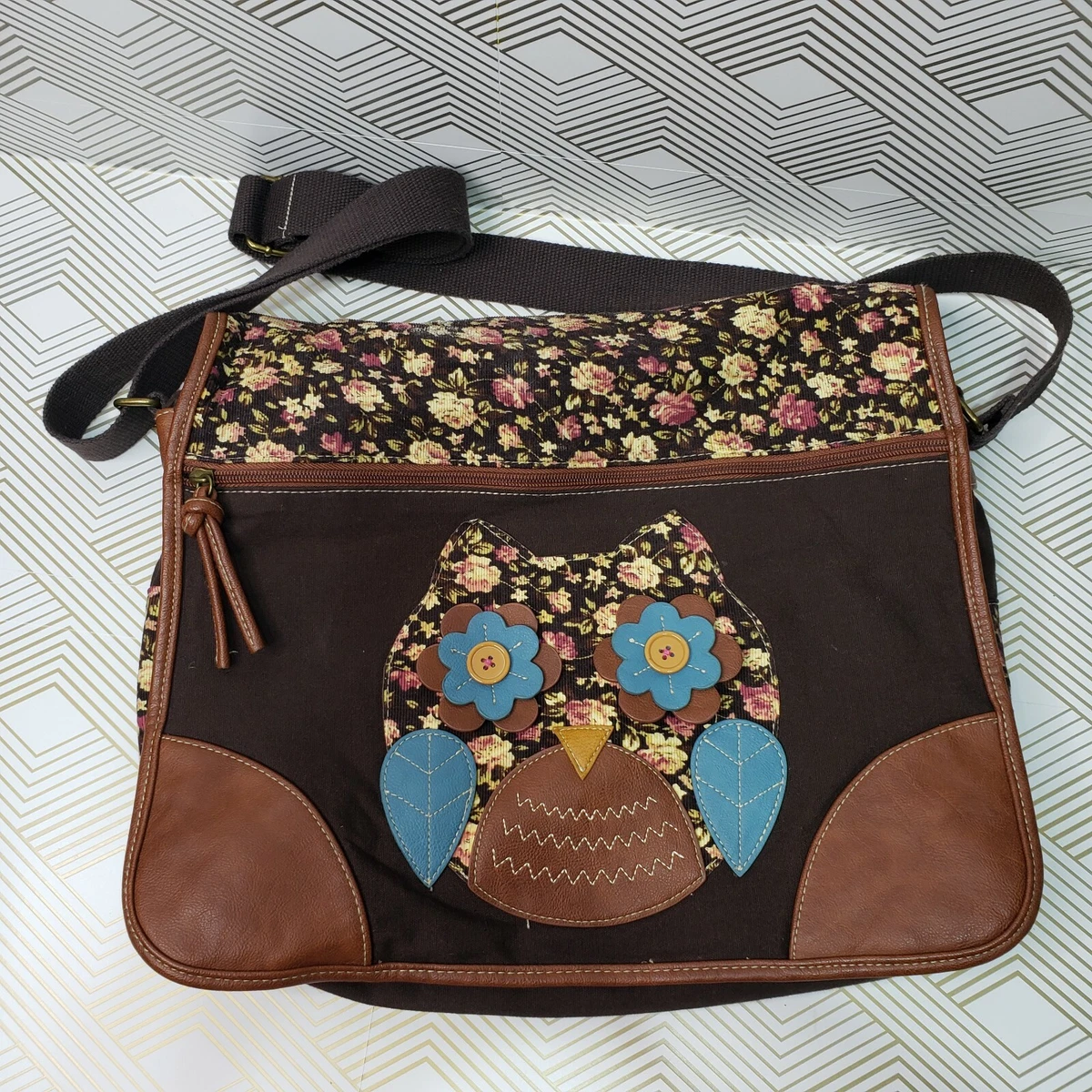 NWOT Bongo Canvas Owl Messenger Bag Adjustable Crossbody Strap