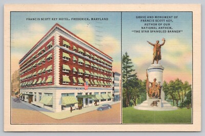 Postcard Francis Scott Key Hotel Frederick MD, Monument Multiview Posted 1941