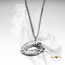COLLANA UOMO DONNA CON PENDENTE A FORMA DI LABBRA E TESCHIO IN LEGA DI METALLO
