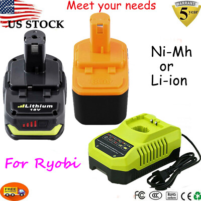 Replacement For Ryobi P108 P103 18V High Capacity Lithium/Ni-Mh Battery/Charger