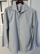 Men's Calvin Klein Button Up Gray Blue Striped Pocket Dress Shirt Sz 17.5-35 XL