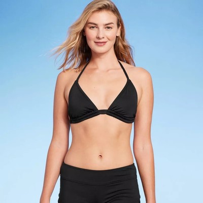 Kona Sol Medium 8-10 Solid Black Full Tunnel Front Halter Style Bikini Swim Top
