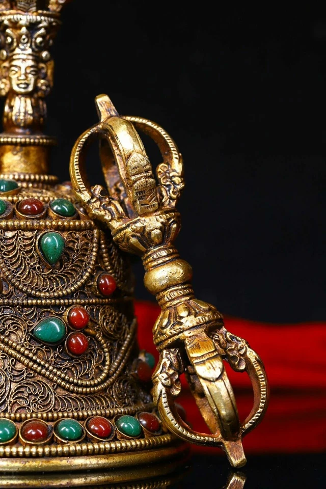 中国稀有藏传佛教藏银手工镶嵌铃铛法奇 — 第 2/4 张图片