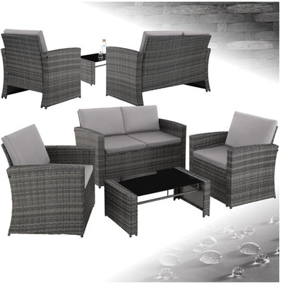 Tectake Gartenmöbel Set 12tlg Poly Rattan Lounge 4 Pers Grau Hellgrau