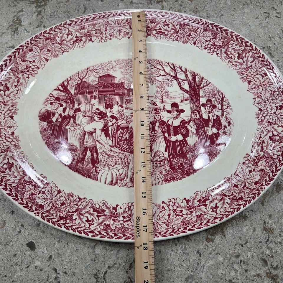 Plato para servir Homer Laughlin Bountiful Harvest rojo transferware ovalado Foto 3 de 4