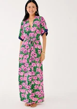 NWT Lilly Pulitzer Wisteria V-Neck Maxi Dress Low Tide Navy, Choose Size