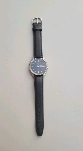 Vintage Mens Seiko 5 Automatic Watch 6309-8230 Silver Black Leather Wristwatch