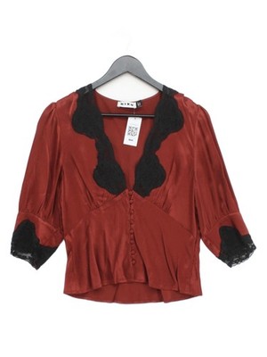 RIXO Damen Bluse M hellbraun 100% Viskose 3/4 Arm V-Ausschnitt Basic