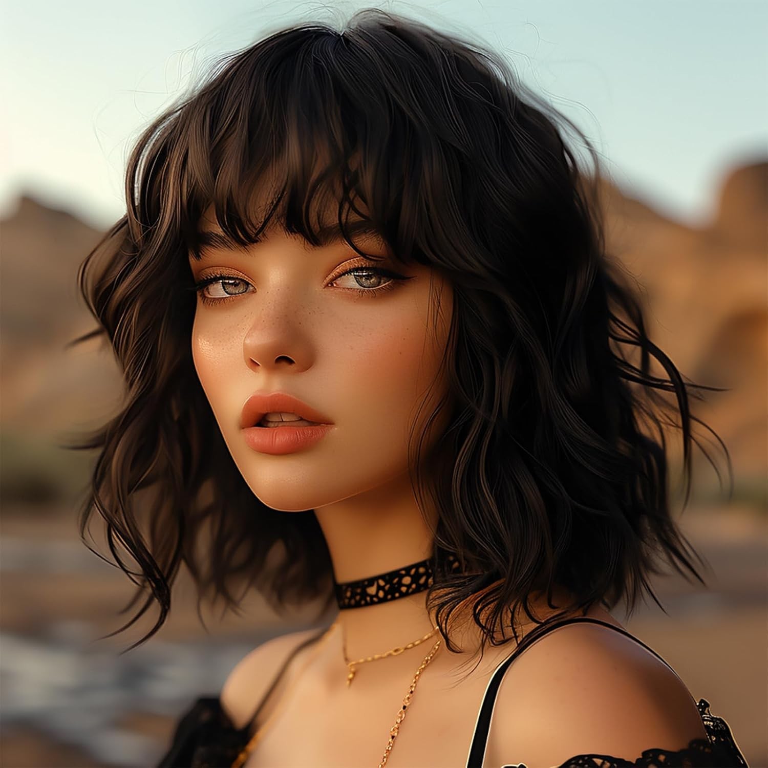BERRYLION Wigs for Women|Short Bob Wig with Bangs|Synthetic Wavy Bob Wig With A